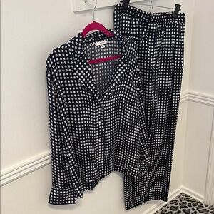 Free Assembly Navy and White Matching Blouse and Trouser Set XL